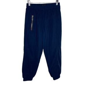 R+A Womens Size Small Navy Blue Nylon Joggers‎ Pants Zipper Pocket Elastic Waist